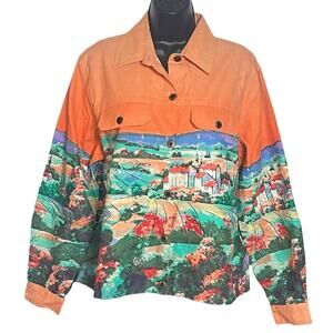 VINTAGE Y2K DRAPERS & DAMON DENIM STYLE JACKET COLORFUL ITALIAN SCENE SIZE L EUC